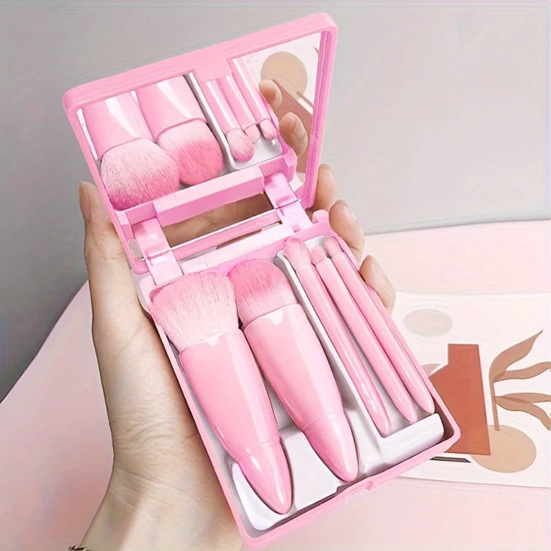 Portable Makeup Brush Set With Mirror -  Foldable Travel Kit