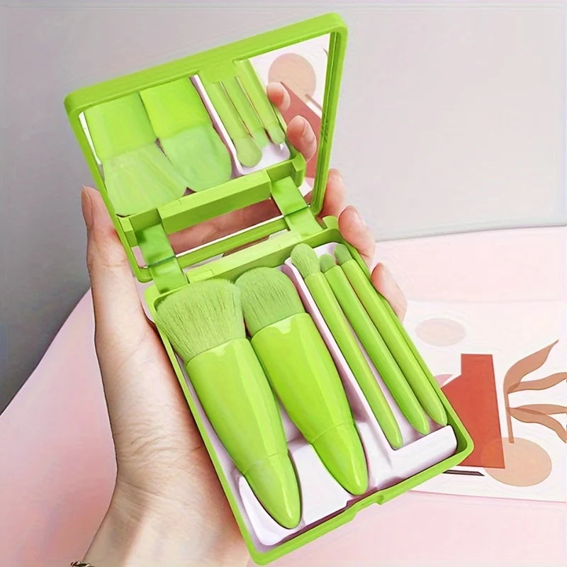 Portable Makeup Brush Set With Mirror -  Foldable Travel Kit